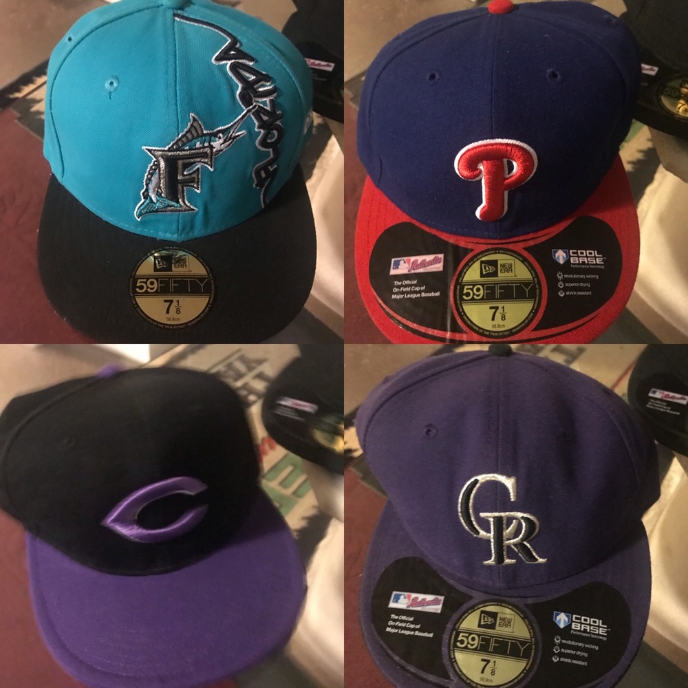 Various pro models and baseball caps